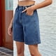thumbnail image 5 of Pantalones Cortos Vaqueros para Mujer, Hasta la Rodilla, Modernos, Estilo Y2K, de Cintura Alta, Pierna , Informales, de Verano, con Bolsillos Azul Oscuro M, 5 of 10