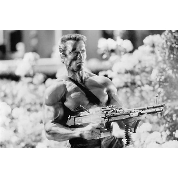 Arnold Schwarzenegger Commando Barechested Firing Machine Gun 24x36 Poster