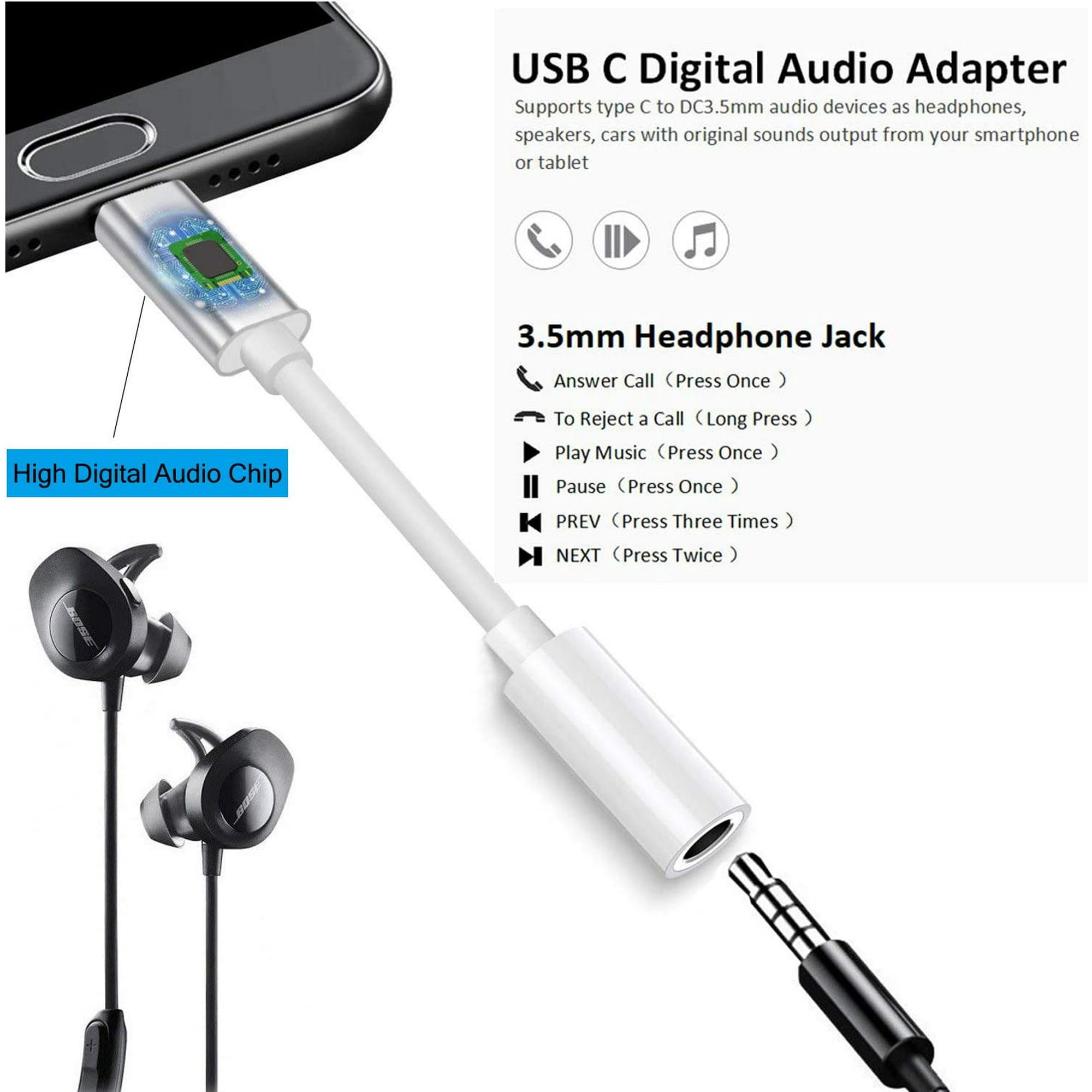 USB C to 3.5mm Headphone Jack for iPad Pro 2018 2019 2020 MacBook Pro Type C to Aux Earphone Dongle Compatible with Pixel 4XL 3 3 XL 2 2 XL Samsung Sony HTC Moto ect. Walmart