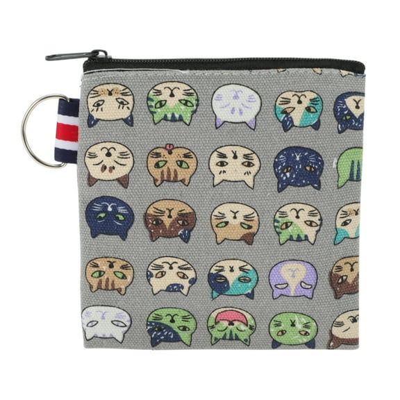 Unique Bargains 1 Pc Coin Purse Wallet Portable Cartoon Zipper Kitten Head Coin Purse Pouch Gray Blue