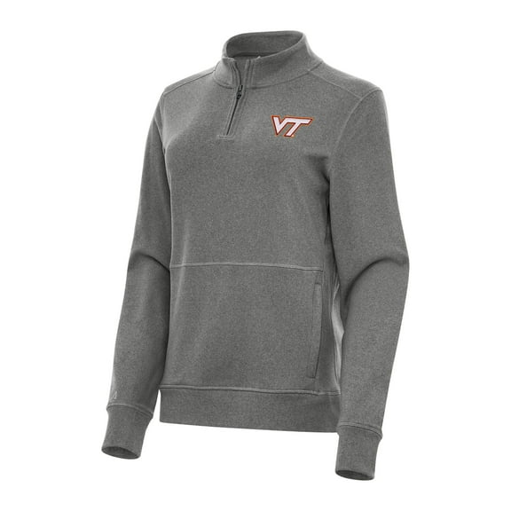 Women's Antigua Heather Black Virginia Tech Hokies Crush Quarter-Zip Fleece Sweatshirt