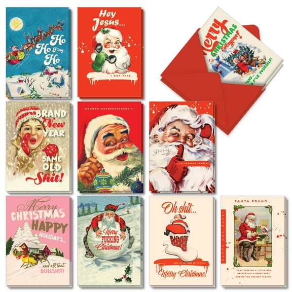 NobleWorks - 20 Assorted Adult Christmas Cards - Boxed Set for Xmas (10 Designs, 2 Each) (Greeting Card)