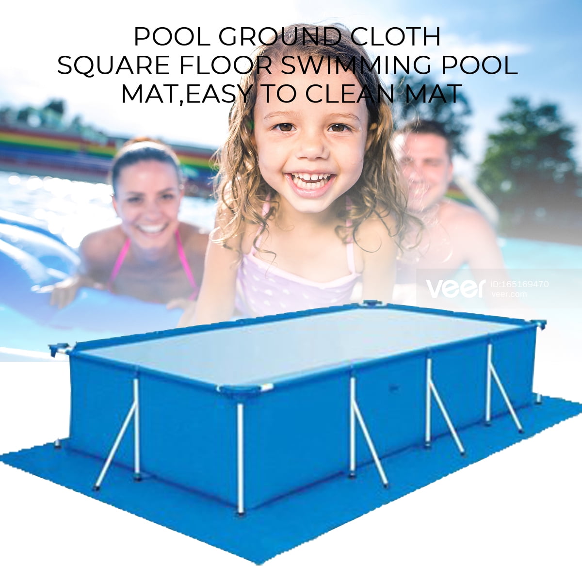 Rectangle/Round Swimming Paddling Pool Cover Inflatable Easy Fast Set Rope Blue 