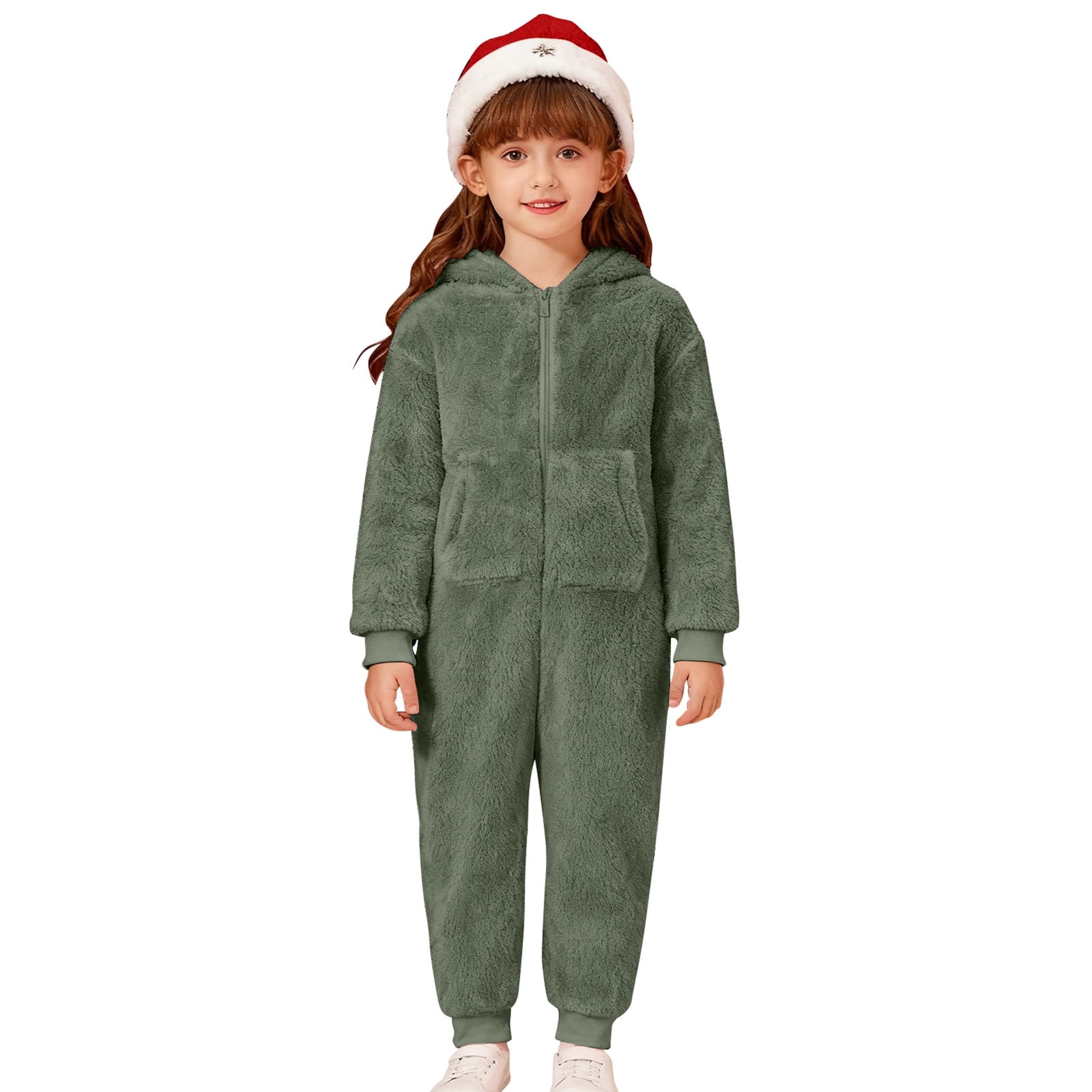 Adeawade Child Spring Onesie For Boys 5-6 Years Long Sleeve Round Neck Boys Warm Hooded Onesie Jumpsuit Winter Warm Lined Pajama Outfit For Toddler Kids Relax Fit Wear Dark Green