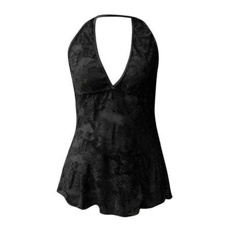 

Lolmot Lingerie for Women Sexy Naughty Teddy Babydoll Sexy Deep V Nightdress Lace Mesh Halter See Through Temptation Sling Dress