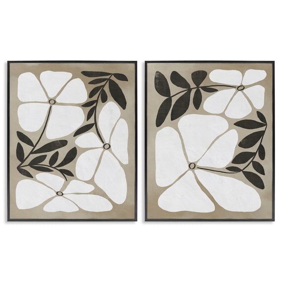 Stupell Industries Neutral Bohemian Flowers Floral Painting Black Framed Art Print Wall Art, 11 x 14, Set of 2
