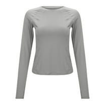 Ediodpoh Women's Protective Wicking Long Sleeve Yoga Fitness Shirt & Breathable for Running & Sports Womens Tops Grey S