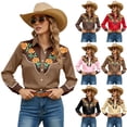 thumbnail image 4 of Western Cowboy Cowgirl Shirts for Women Long Sleeve Button Down Shirt Floral Embroidery Country Style Pink Tops M, 4 of 4