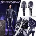 thumbnail image 4 of Skeleton Cosplay, Skeleton Costume, Skeleton Outfit, Mechanical Skeleton Bodysuit Costume Silver Metal Bone Print Full Body Zentai Suit Halloween Sci Fi Outfit for Movie Night, Black 110, 4 of 5