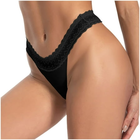 Lace Pacthwork Panties for Women Solid Color Soft Comfy Seamless Breathable Thong Casual Fashion Sexy No Show Briefs