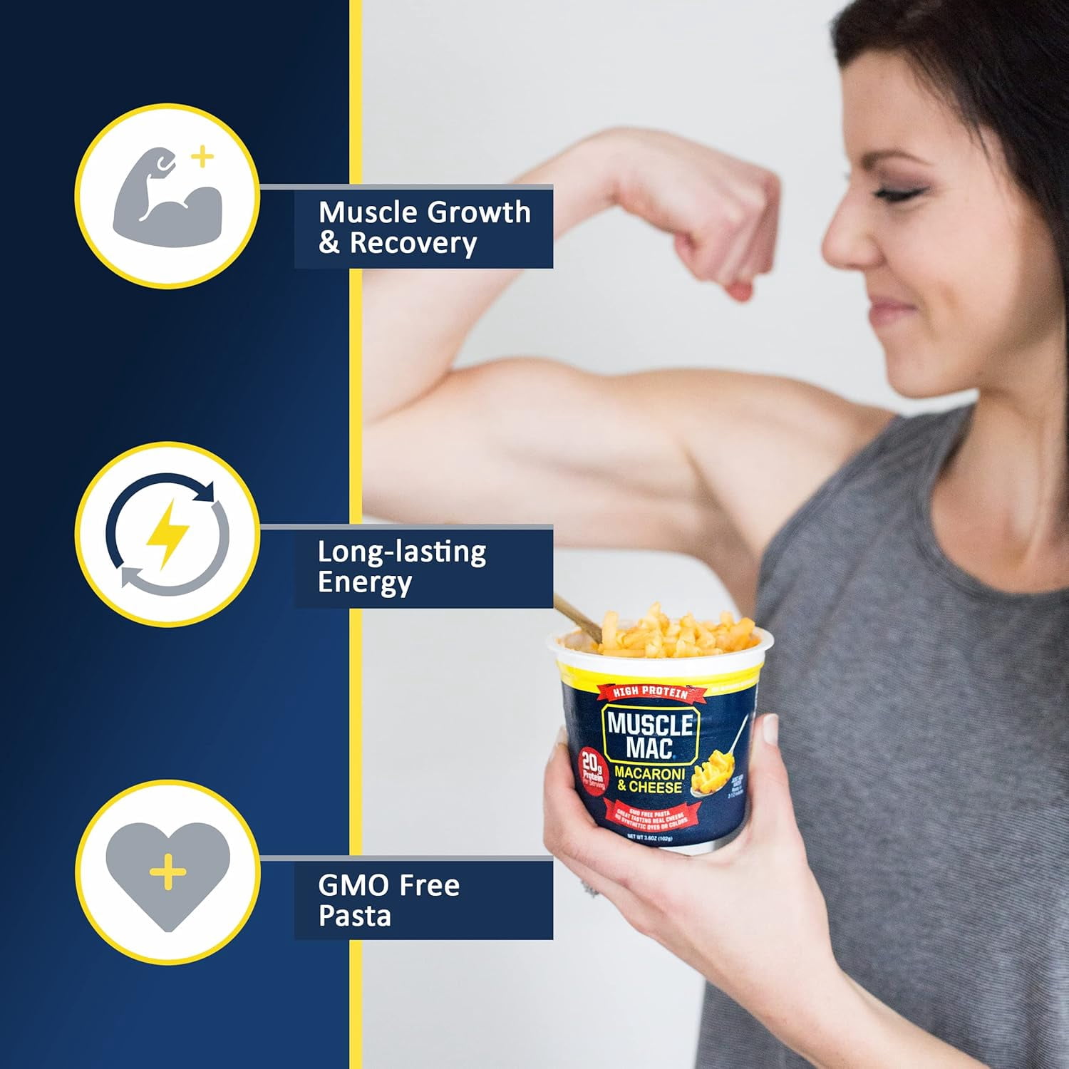 (5 pack) Muscle Mac Microwavable Macaroni & Cheese Cups Cheddar Cheese 3.6oz- 20g Protein per Serving