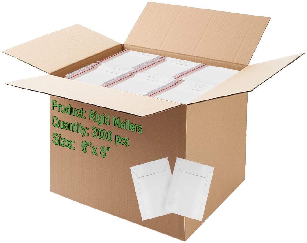 Pack of 2000 Rigid Mailers 6x8 Paperboard mailers 6 x 8 by Amiff. White