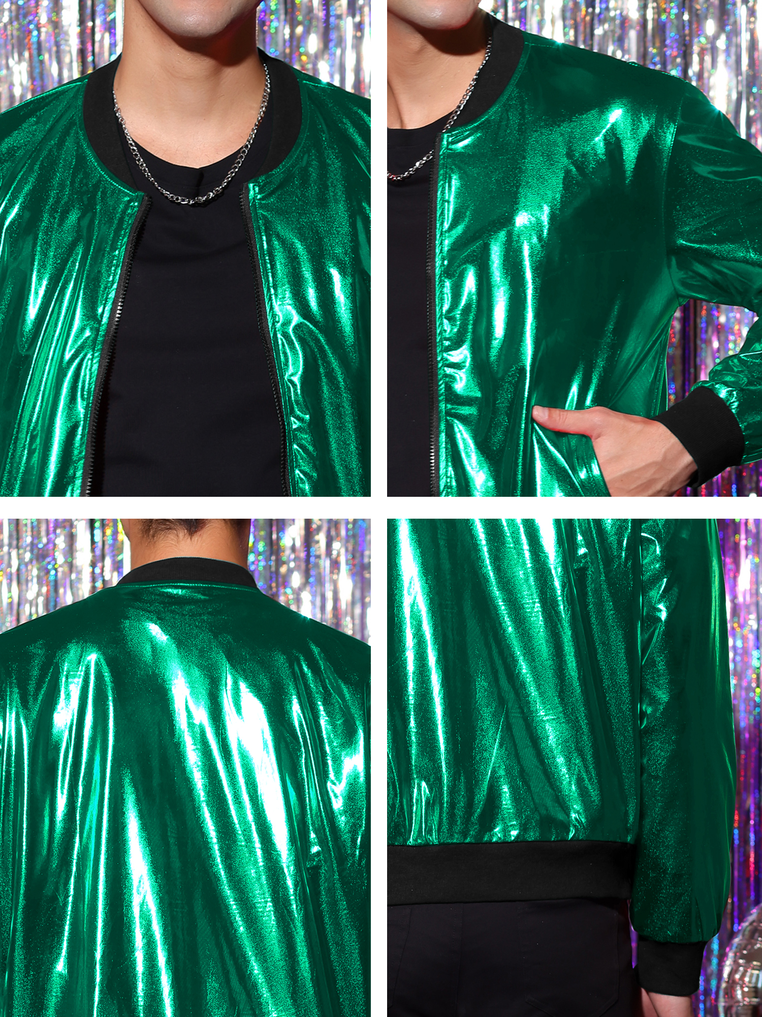 ACEFAST INC Men's Metallic Jacket 70s Disco Shiny Bomber Jackets Christmas  Party Varsity Jacket at  Men’s Clothing store