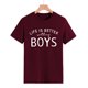 thumbnail image 1 of Camiseta Life Is Better with My Boys Diseño de letras Mangas cortas Sueltas Cuello redondo Casual Mujer Camisetas de verano para exteriores Vino tinto (fuente blanca) M, 1 of 6