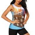 thumbnail image 2 of Xecao Trip to London print women's scoop neck, loose-fit workout tank tops for the gym., 2 of 9