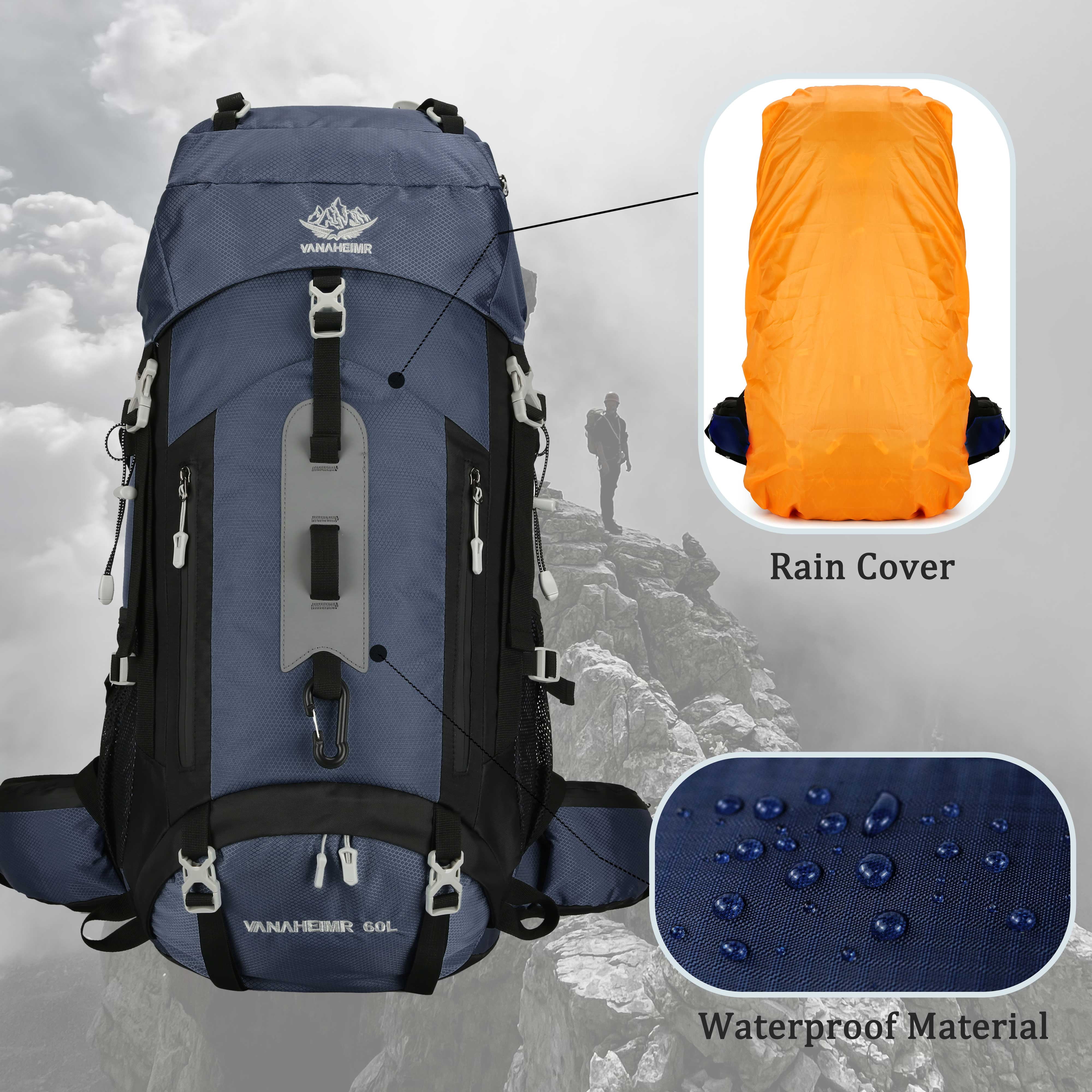 60L Travel Hiking Camping Backpack with Rain Cover, Backpack Water Resistant,Large Backpack for Men Women