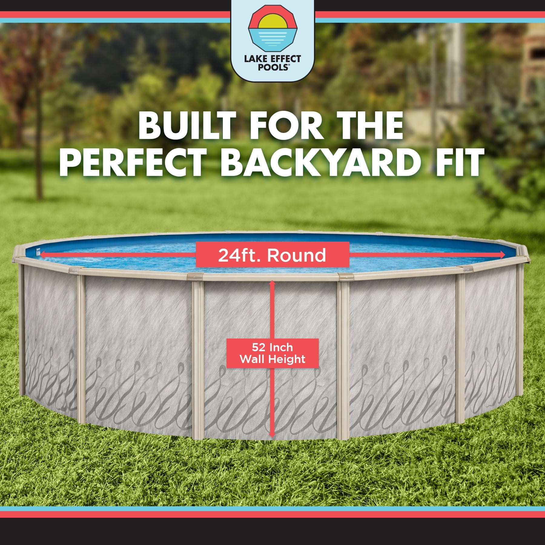 Lake Effect Pools Meadows 24' Round 52" Wall Above-Ground Swimming Pool, Full Start-up Kit
