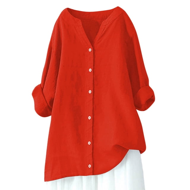 Women Loose Button Down Blouses Long Sleeve Solid Casual All Occasions