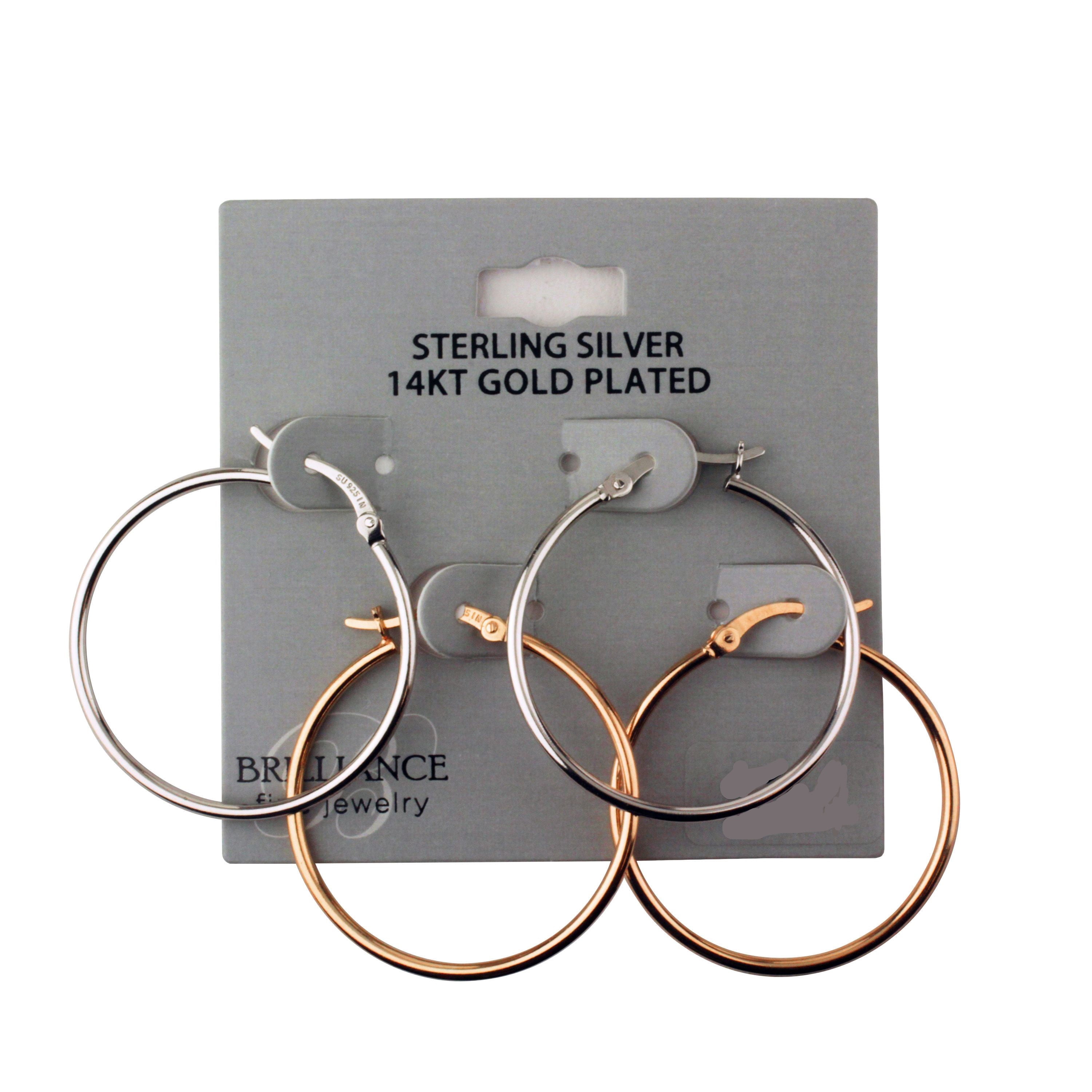 Brilliance Fine Jewelry Women's Sterling Silver and 14KT Rose Gold Plated Hoop Earrings 30MM