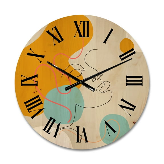 Designart 'Minimal Portrait of Female Face Drawn With One Line I' Modern Wood Wall Clock