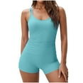 thumbnail image 2 of Two Piece Tankini Swimsuits for Women Casual Side Ruched Workout Sets Athletic Double Straps Built-In-Bra Swim Top with Boyshorts, 2 of 7