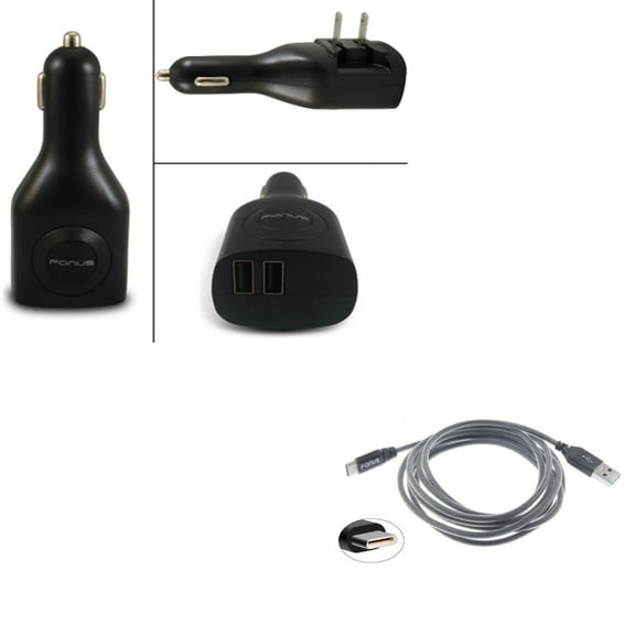 Type-C 6ft USB Cable w 2-Port USB Car Home Charger for OnePlus 9, Nord N200 5G/N100/N10 5G, Pro Phone - Charger Cord Power Wire, 2-in-1 Power Adapter D7K for OnePlus 9, Nord N200 5G/N100/N10 5G, Pro