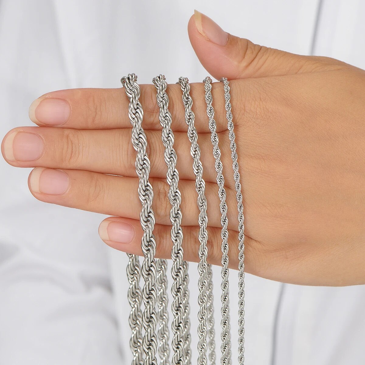 GQ 2.3mm/3mm/4mm/5mm/6mm Stainless Steel Twisted Rope Chain Silver