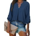 thumbnail image 4 of Idoravan Long Sleeve Shirts for Women Women's Fashion Casual V-Neck 3/4 Sleeve Work Shirt Solid Chiffon Fold Tunic Topice Wear Blouses, 4 of 8