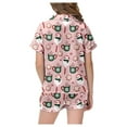 thumbnail image 3 of Girls Christmas Print Button Down Collar Short Sleeve Pajama Set Two Piece Outfit Light Purple 10-11 Years, 3 of 6