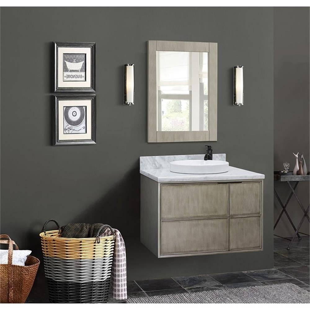 Bellaterra Home 37" Single wall mount vanity in Linen Brown finish top with White Carrara and round sink