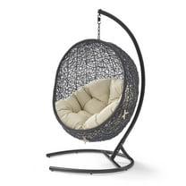 Swing Lounge Chair, Sunbrella, Black Beige, Modern Contemporary Urban Design, Outdoor Patio Balcony Cafe Bistro Garden Furniture Hotel Hospitality