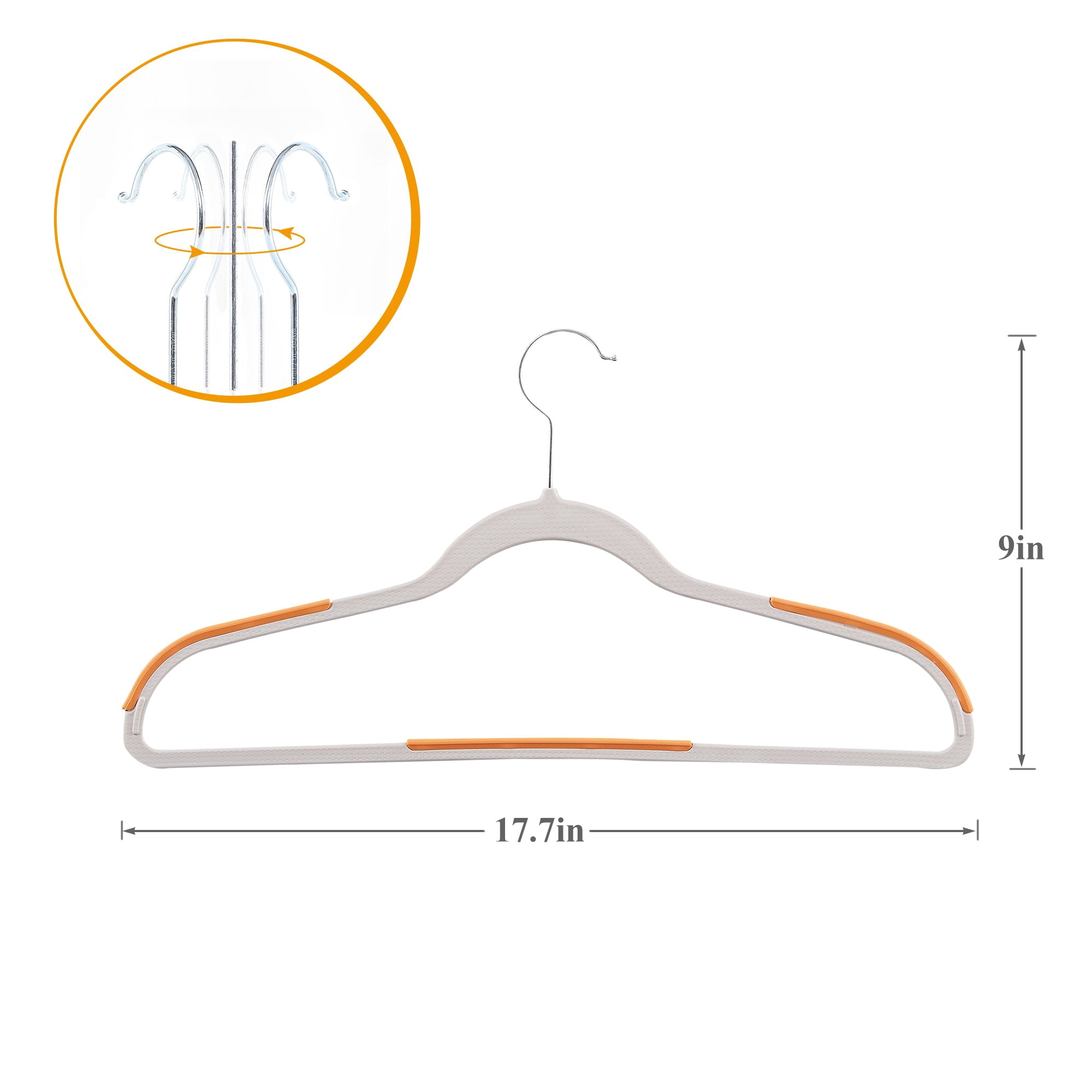 VECELO 25 Pack Heavy Duty Plastic Hangers, 360º Swivel Hook Coat Hangers, Non-Slip, Space-Saving, Orange