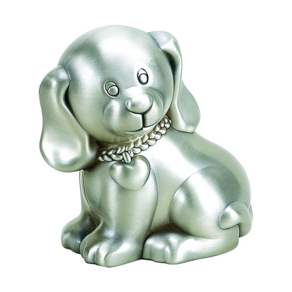 (D) 1st Year Birthday for Boy, Silver Dog Coin Bank for Kids, Piggy