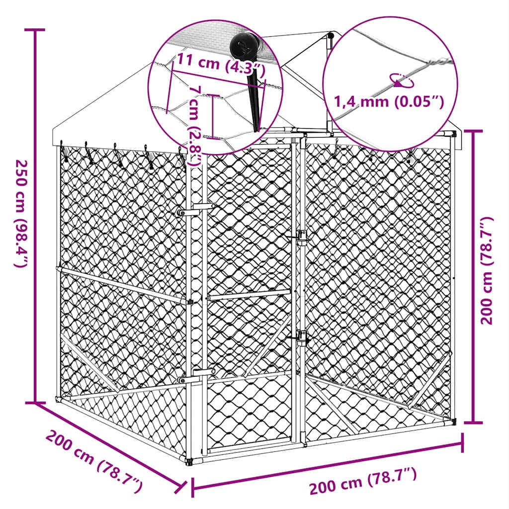 vidaXL Outdoor Dog Kennel Silver Galvanized steel, Polyethylene