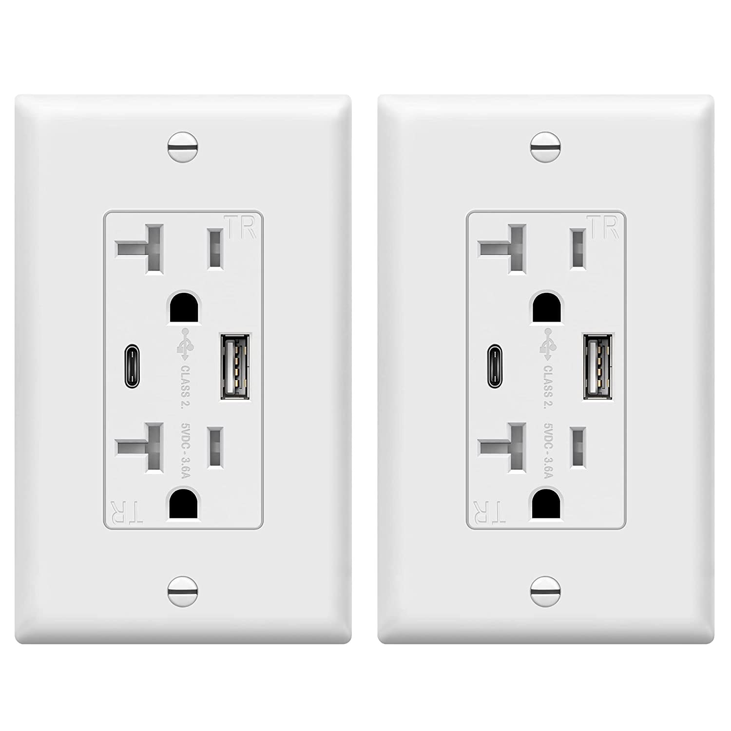 TOPGREENER 20 Amp USB Outlet, Type C USB Wall Charger Outlet, 20A