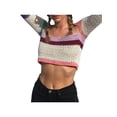 thumbnail image 4 of Luiryar Womens Cropped Knit Top Long Sleeve Crochet Hollow Out Square Collar Sweater Crop Tops, 4 of 9