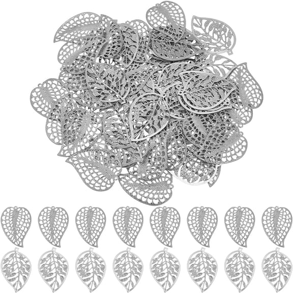 60PCS 2 Styles Hollow Out Silver Metal Leaves Rustic Metal Leaf Ornament Christmas Tree Decoration for Hanging Wall Holiday Wreath