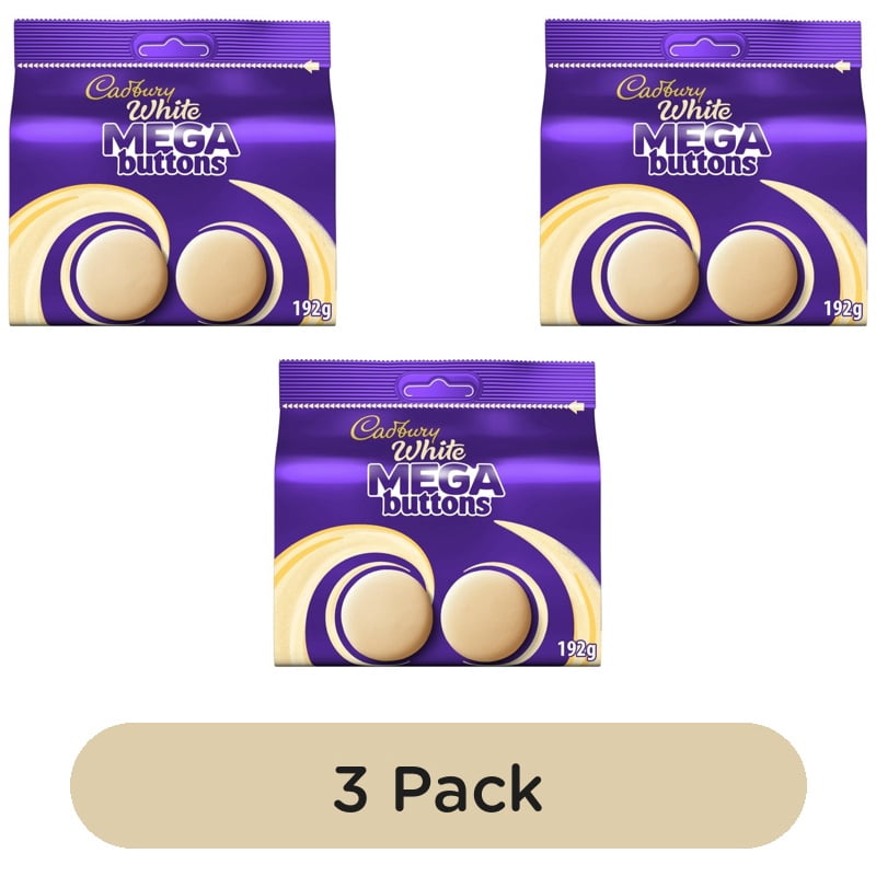 Cadbury White Mega Buttons Chocolate Bag 192g, British Import (Pack of 3)