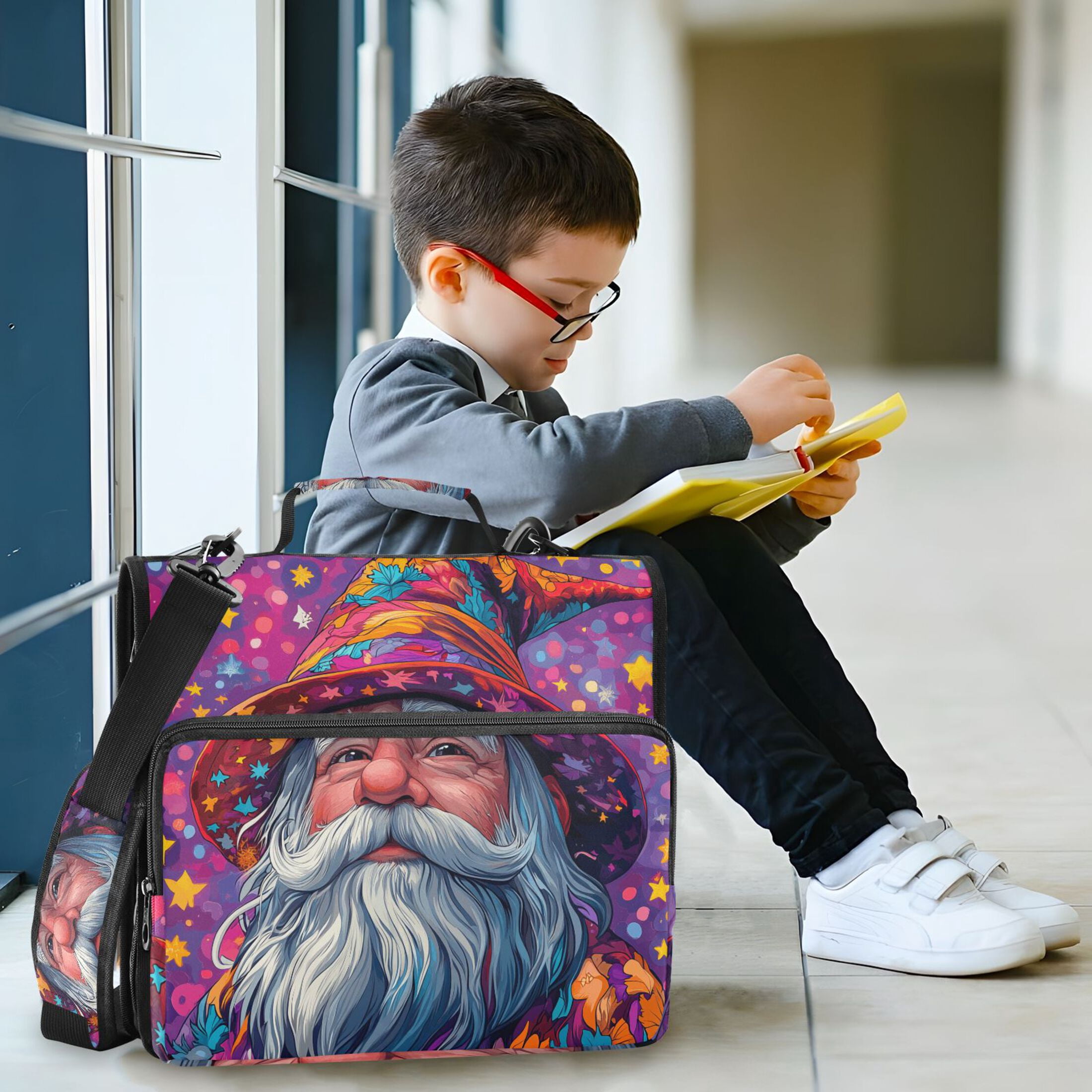 3 Ring Zipper Binder with Shoulder Strap Waterproof Trapper Keeper 2 Inch D-Ring 500 Sheets Capacity Cute Gnome and Star