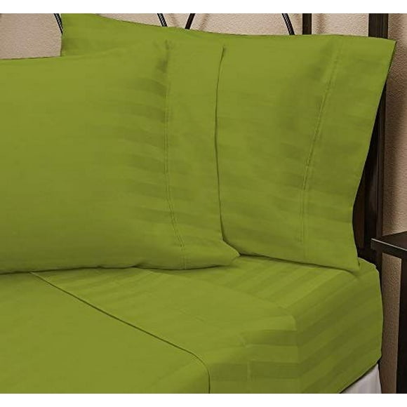 26-30 inches Extra Fit Deep Pocket 500 Thread Count 100% Pima Cotton Hotel Finish Adjustable Room 1-Piece- Fitted- Sheet Both Pattern Solid/Stripe (Olympic Queen, Stripe,Parrot Green).