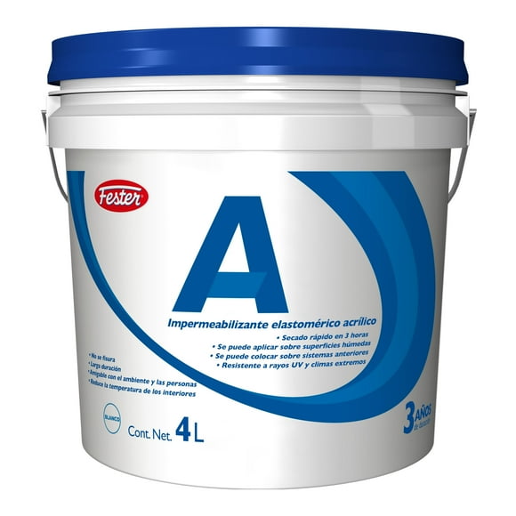 Impermeabilizante Elastomerico Acrilico Fester A3 3 Años 4 L Blanco