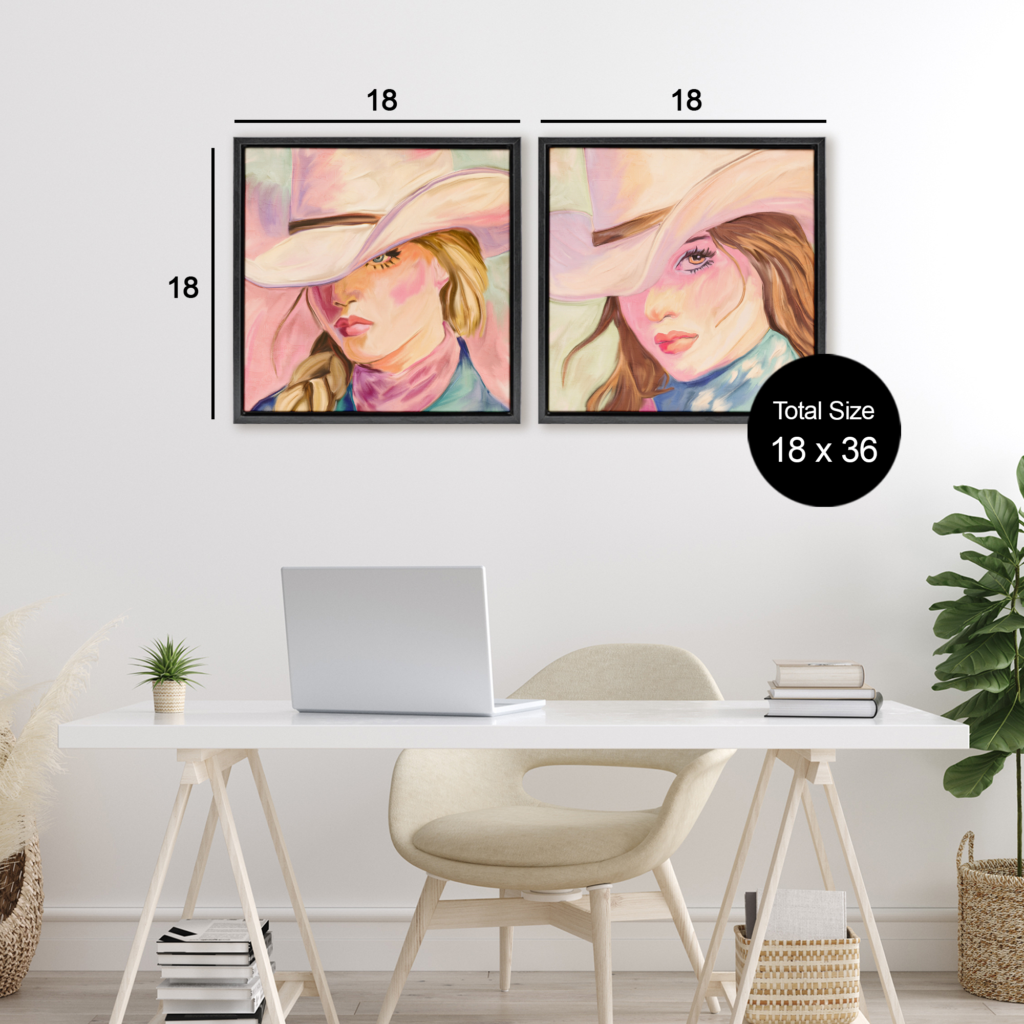 Pastel Cowgirls Gazing 2 Piece Black Framed Floater Canvas Set, design by Kim Allen