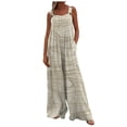 thumbnail image 2 of ICHUANYI Clearance Women Print Jumpsuit Pajamas Casual Buttons Pocket Sleeveless Wide Leg Long Pants(Khaki, XL) ICHUANYI WER2023081007397, 2 of 6