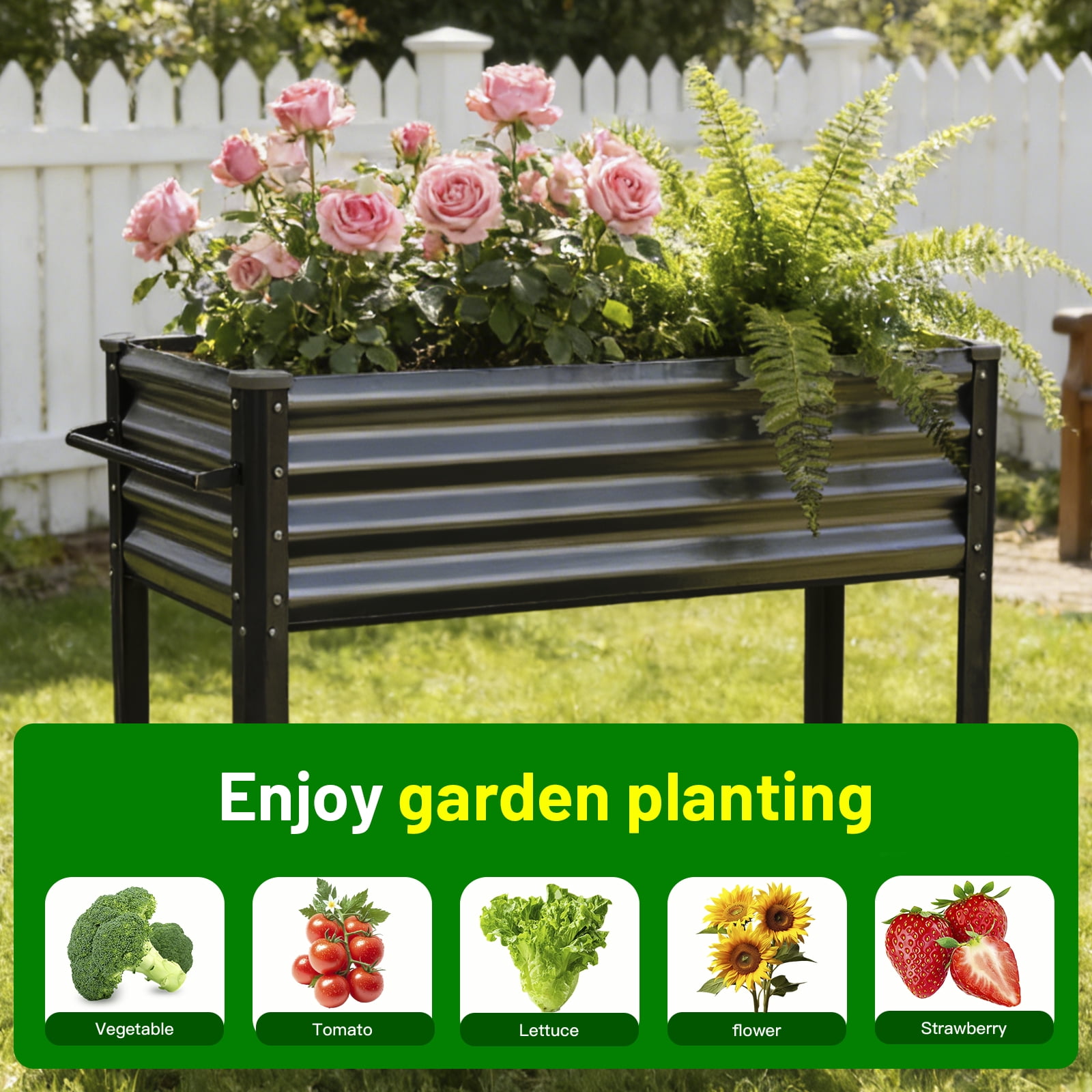 Land Guard Mobile Galvanized Raised Garden Bed with legs & Wheels, 36"Large Metal Elevated Raised Planter Box for Backyard, Patio, Balcony, 400lb Capacity(Deep Grey)