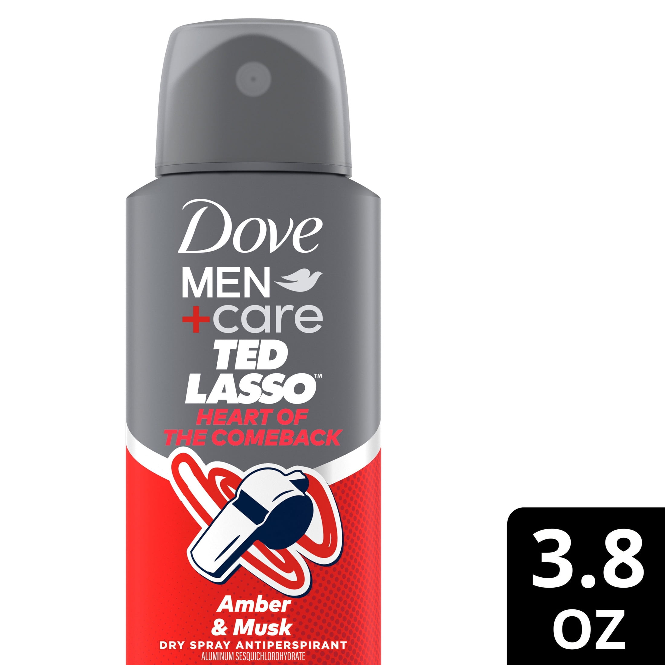 Dove Men+Care Ted Lasso Limited Edition Dry Spray Antiperspirant Heart of The Comeback Neutralizes Odor and Sweat, 3.8 oz