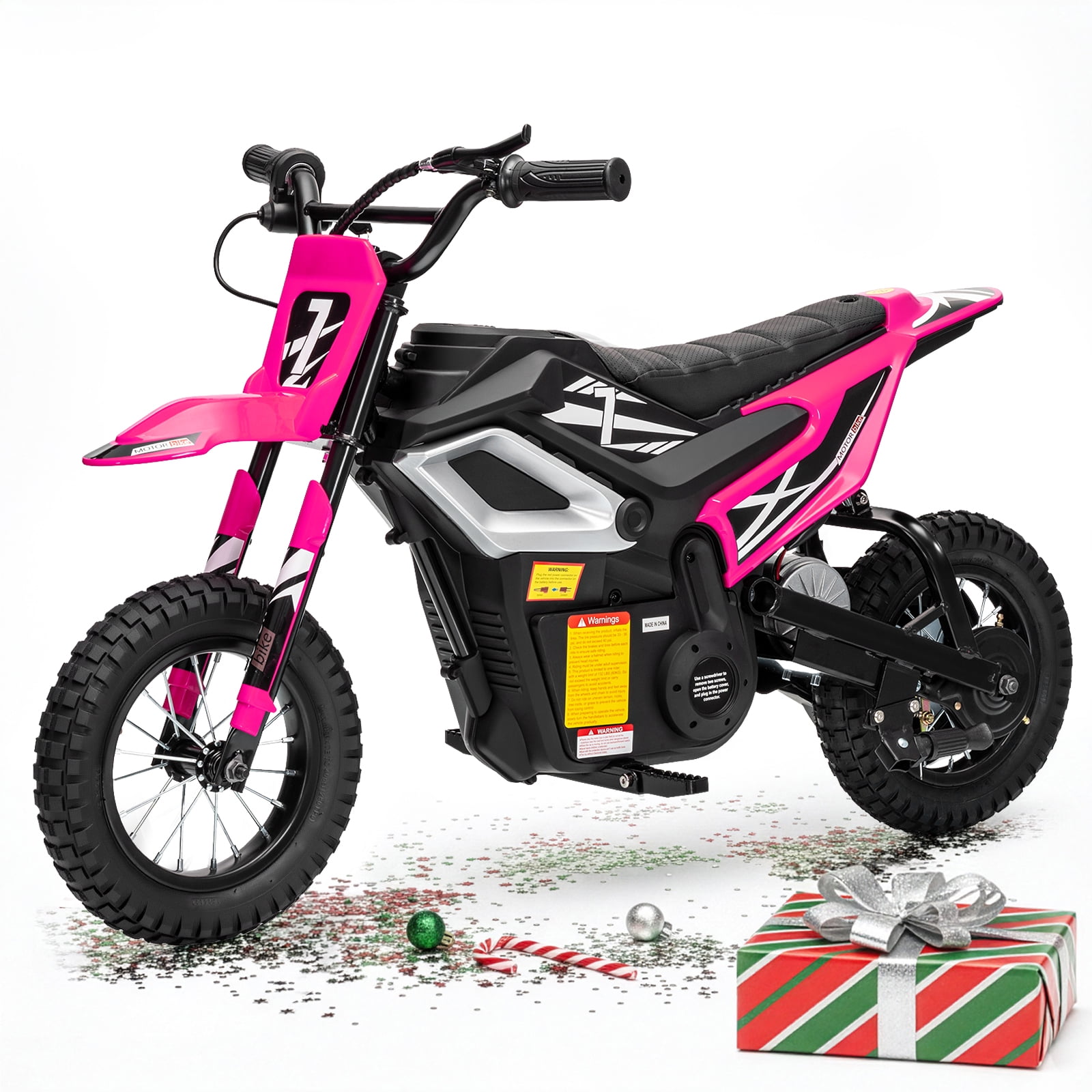 UBesGoo Electric Dirt Bike, 24V 250W Ride on Toys for Big Kids with Music & Bluetooth, 14 mph Twist-Grip Throttle & Hand-Operated Rear Brake, Pink
