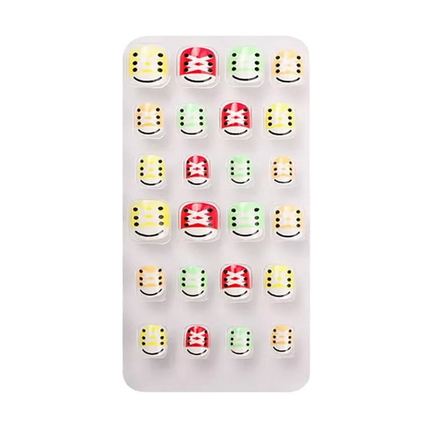 1 Set Artificial Nail Tips Press on Nails for Kids Cartoons Fake Fingernails Short Stickers Full Cover Manicure Kit Decorations PNT-16-02