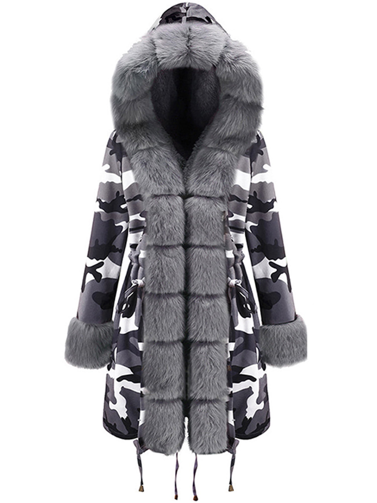 women camouflage warm faux fur lining coat