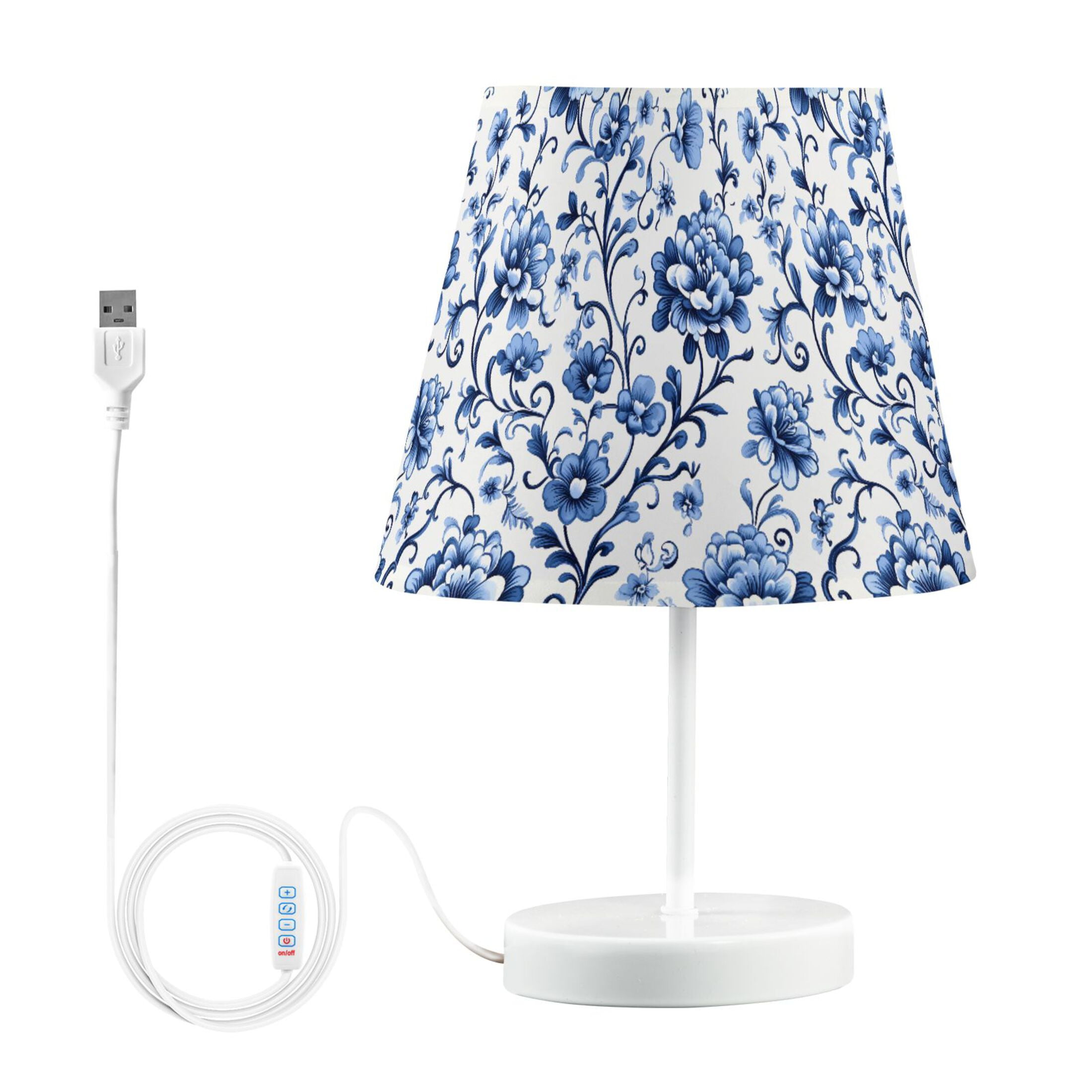 LED Desk Lamp Floral with Blue Flowers Table Nightstand Lamps with 3 Color Temperatures for Home Bedroom Living Room Decor 6x11