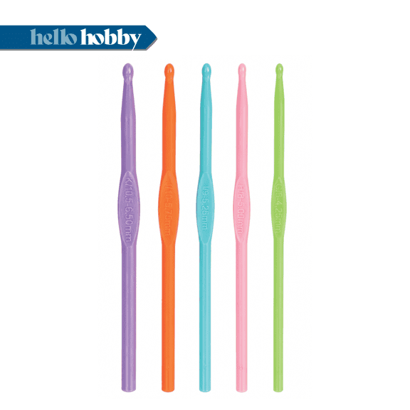 Hello Hobby Plastic Crochet Hooks, Sizes G-K, 5-Piece Set